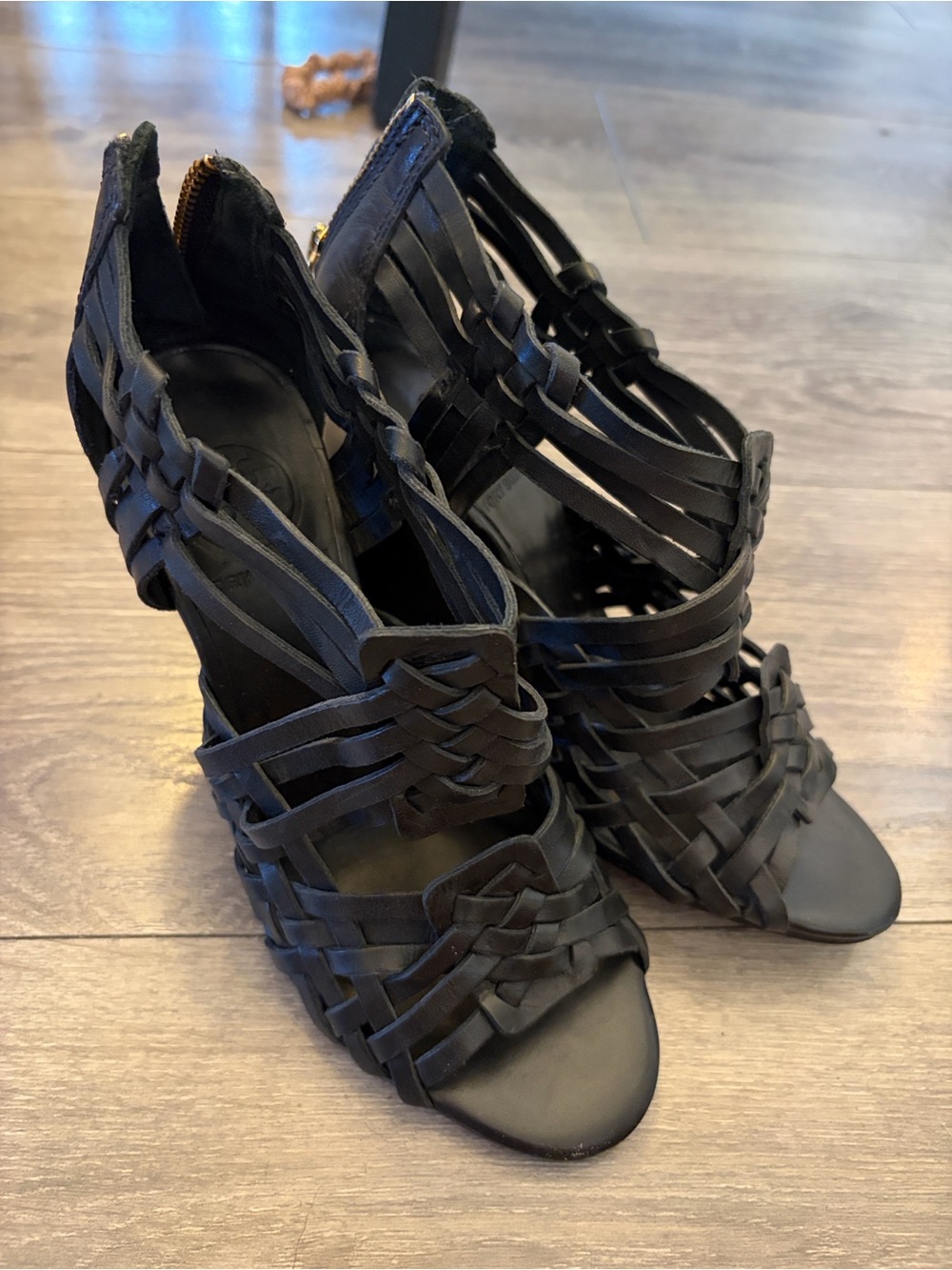 Tory Burch Black Woven Strappy Heeled Sandals